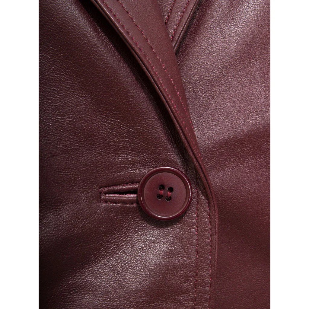 WOMEN CLASSIC BURGUNDY LEATHER BLAZER KATY - NaimLeather
