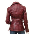 WOMENS BURGUNDY LEATHER BIKER JACKET COCOA - XL