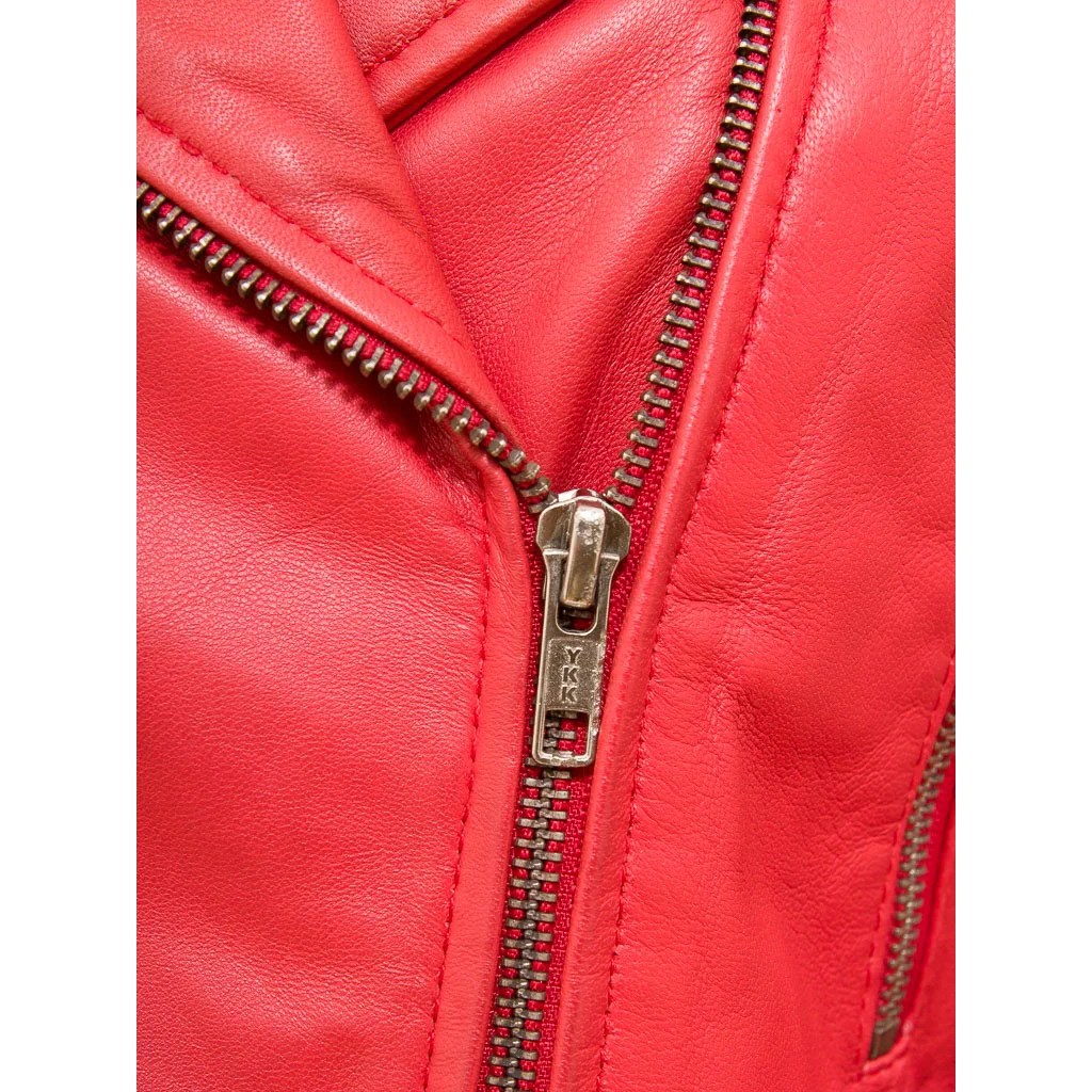 WOMENS RED LEATHER BIKER JACKET ANGELICA - L