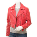WOMENS RED LEATHER BIKER JACKET ANGELICA - S