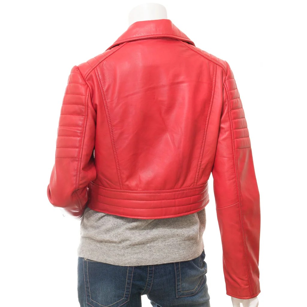 WOMENS RED LEATHER BIKER JACKET ANGELICA - XL